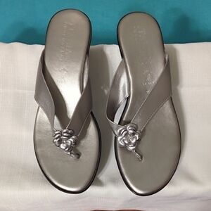 Italian Shoemakers Silver Floral Thong Sandals
